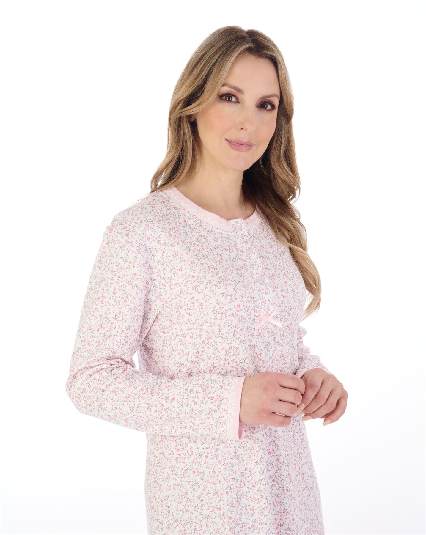 Slenderella Womens 45" Long Sleeve Interlock Cotton Nightie