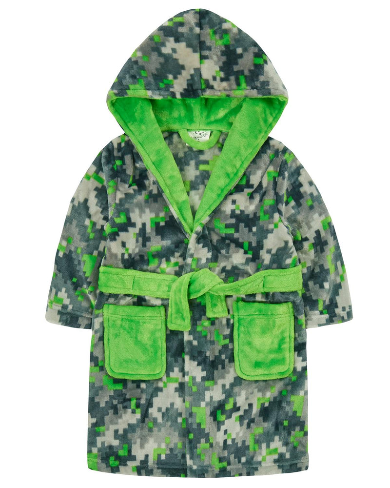 Boys Green Pixel Camo Dressing Gown