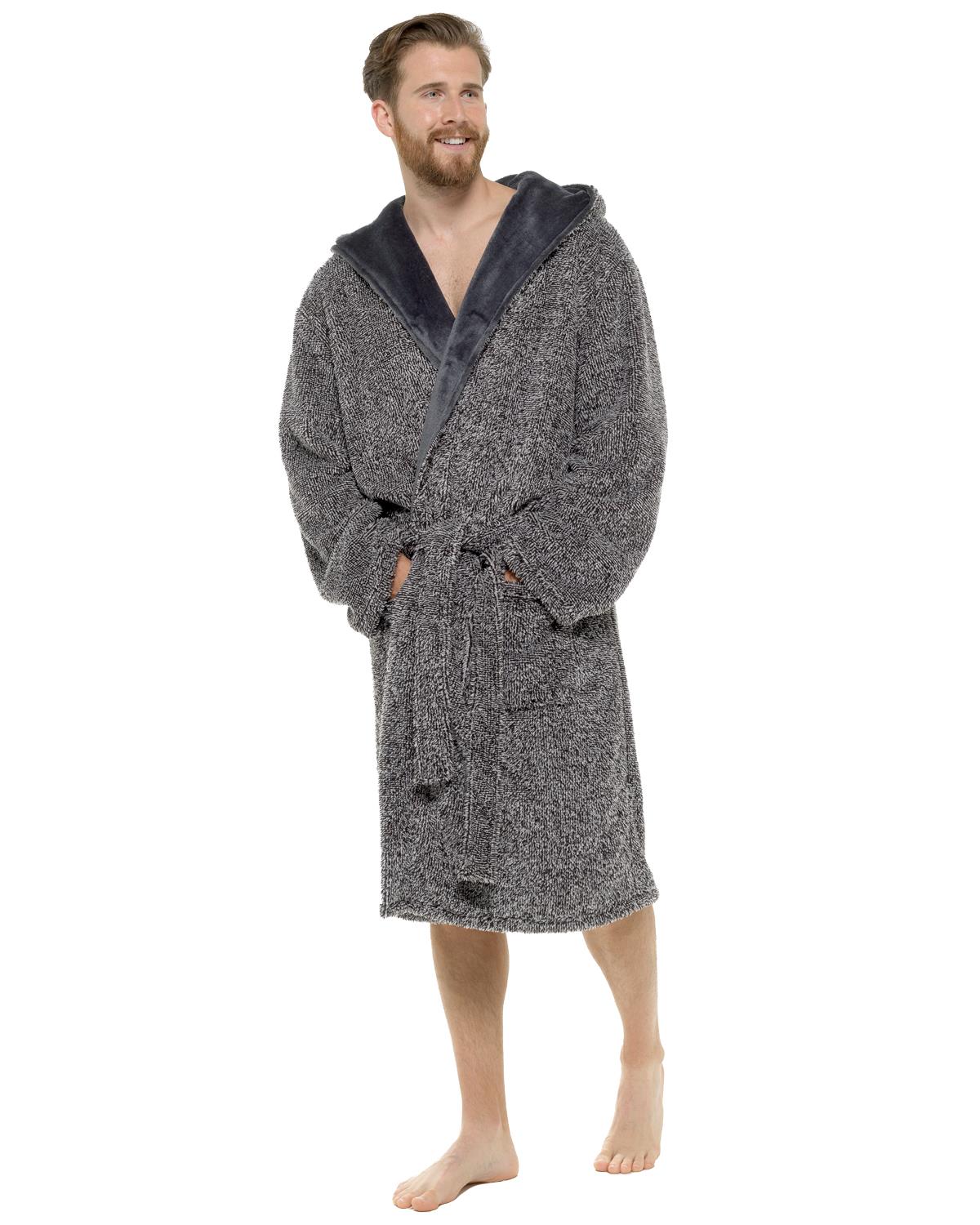 Mens Cationic Fleece Hooded Dressing Gown