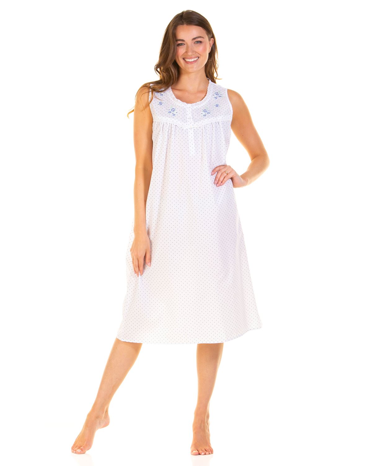 La Marquise Womens Emily Dot Sleeveless Woven Nightdress