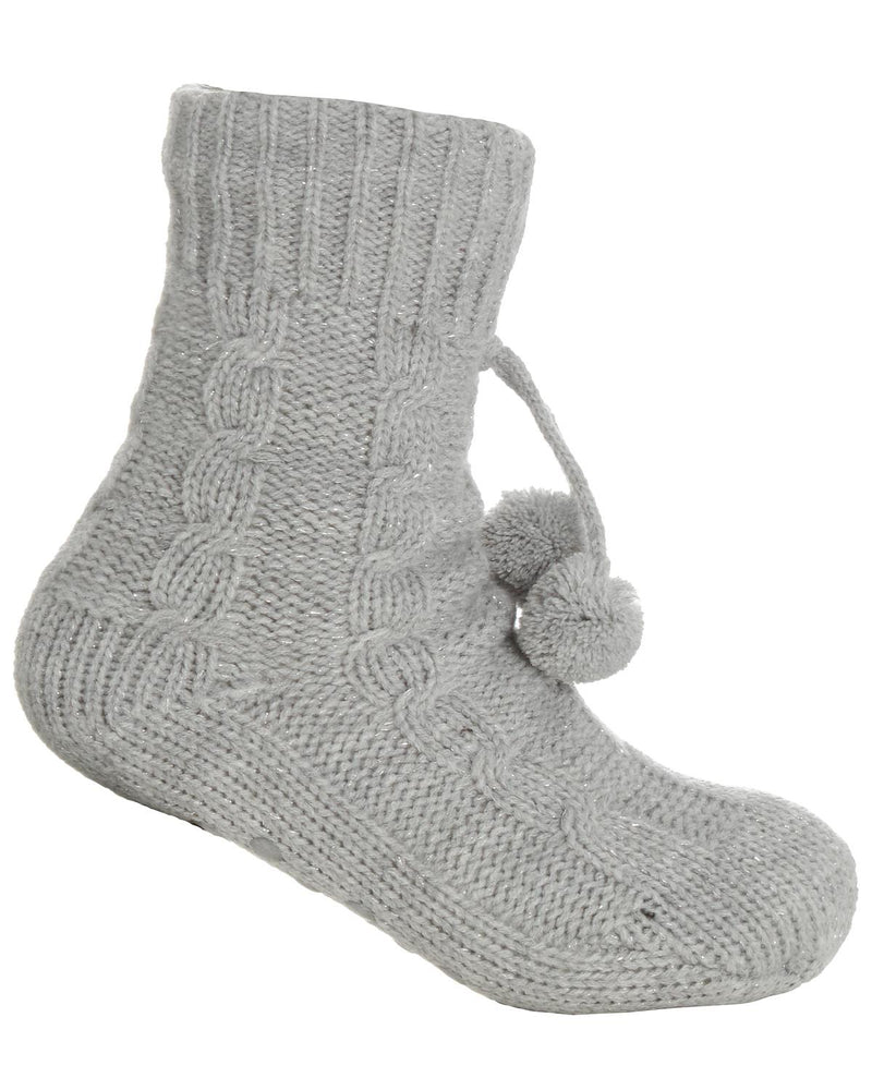 Girls Lurex Cable Knit Slipper Socks