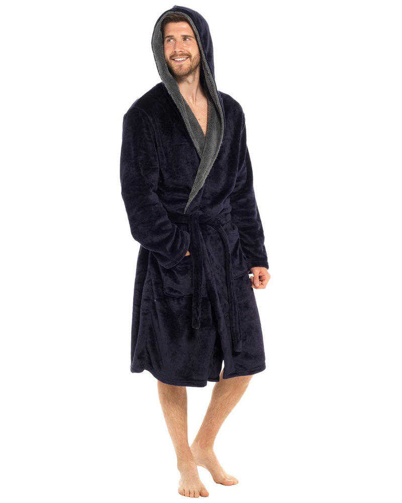 Mens Polished Fleece Sherpa Trim Dressing Gown