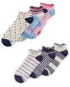 Womens 6 Pack Bamboo Spots & Stripes Frilly Trainer Socks