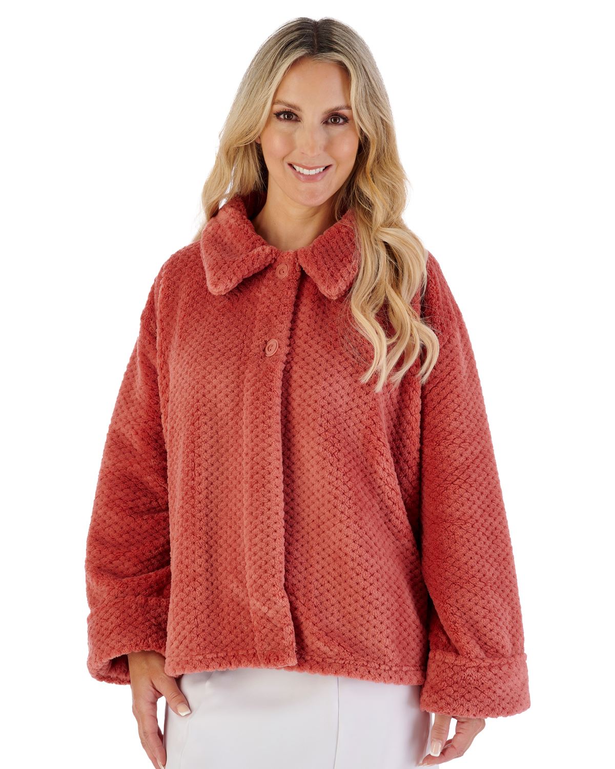 Slenderella Womens Waffle Fleece Button Bed Jacket