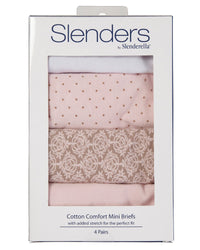 Slenders by Slenderella Womens 4 Pack Cotton Mini Brief