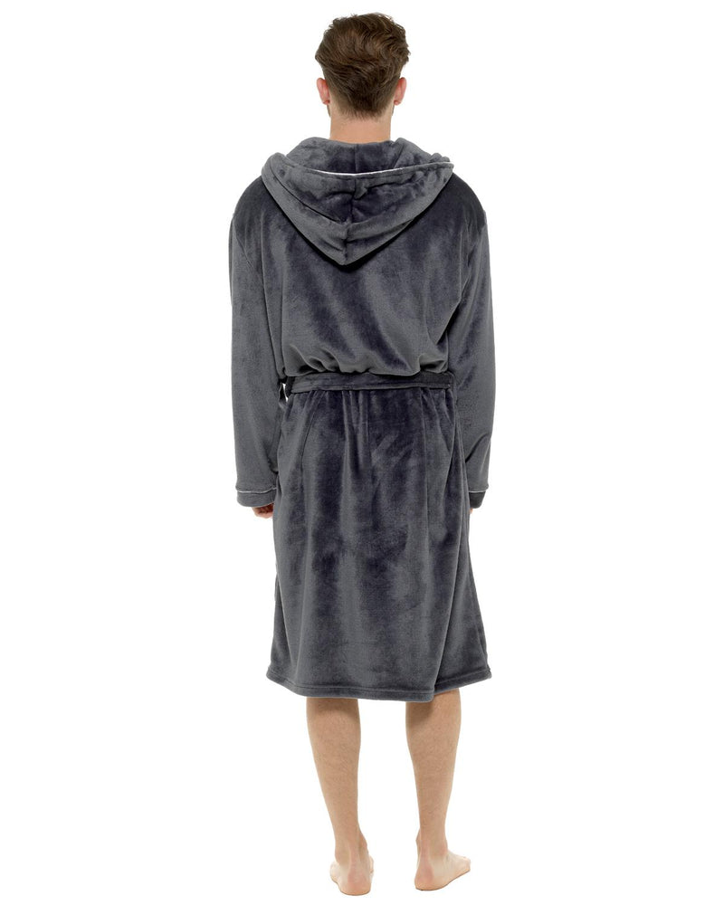 Mens Polished Fleece Contrast Piping Dressing Gown