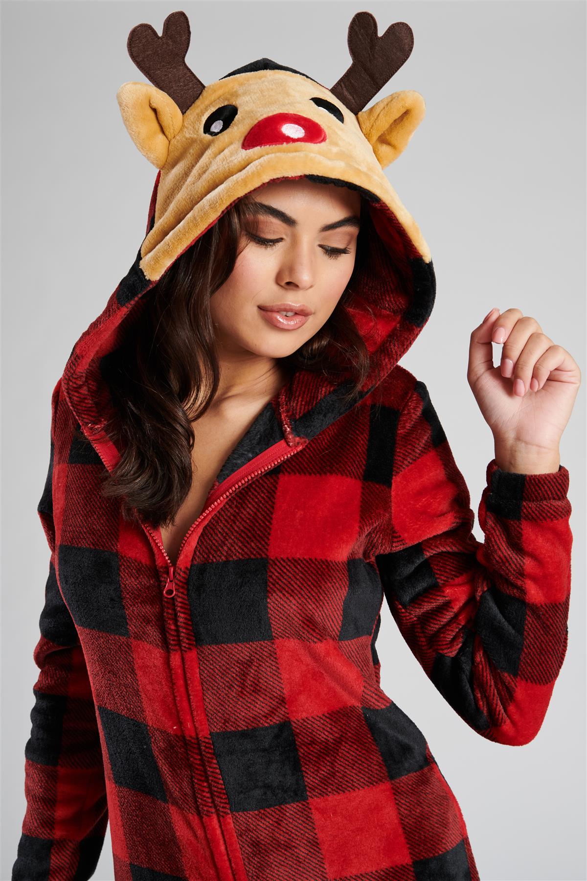 Loungeable Womens Red Check Reindeer Onesie